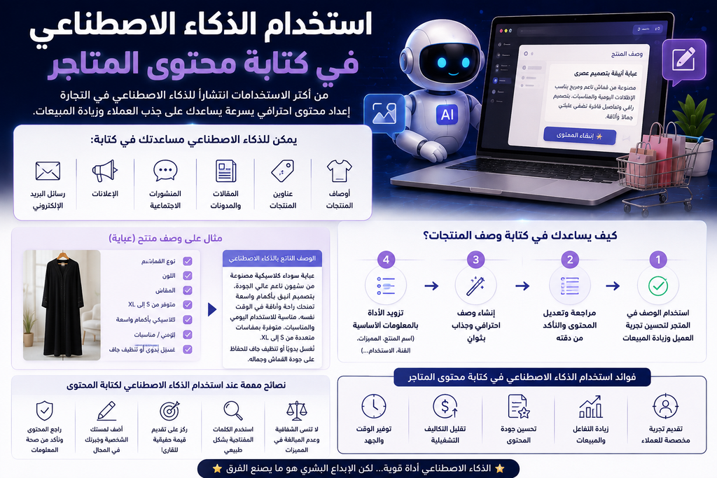 استخدام الذكاء الاصطناعي في كتابة محتوى المتاجر
