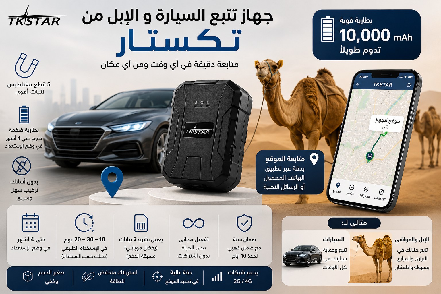 جهاز تتبع السيارة و الإبل من تكستار - 10 آلاف أمبير