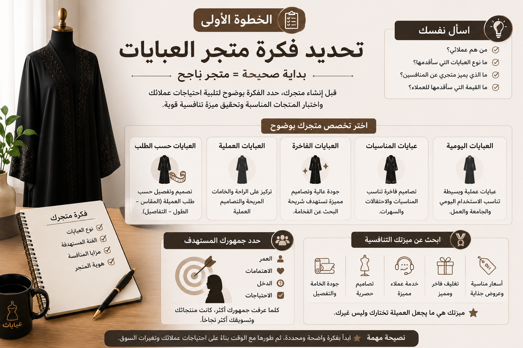 الخطوة الأولى: تحديد فكرة متجر العبايات
